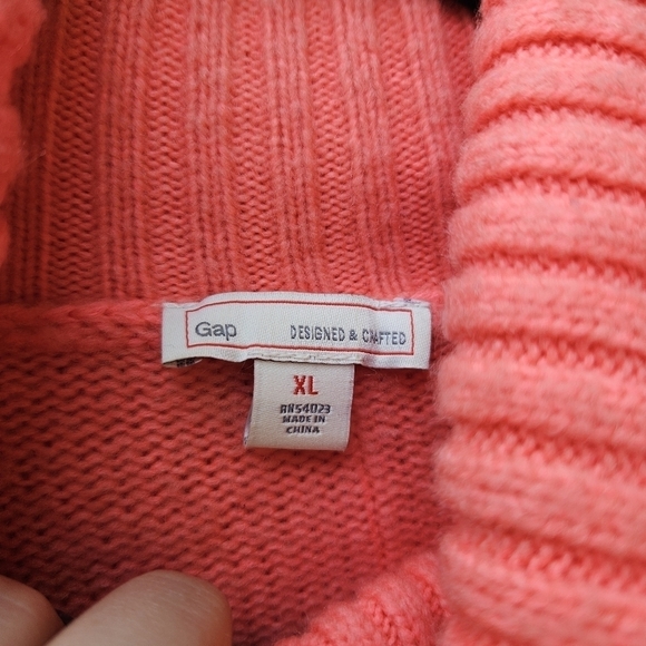 Gap coral pink turtleneck cowl wool blend sweater XL - Picture 3 of 8